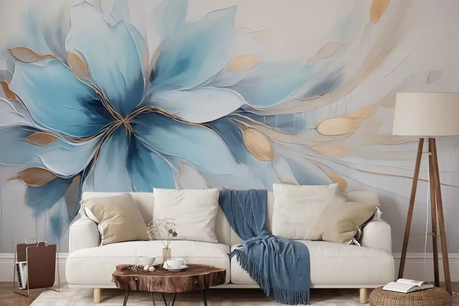 wall murals Abstract blue flower of calm with leaves w09500