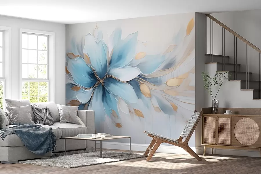 wall murals Abstract blue flower of calm with leaves w09500
