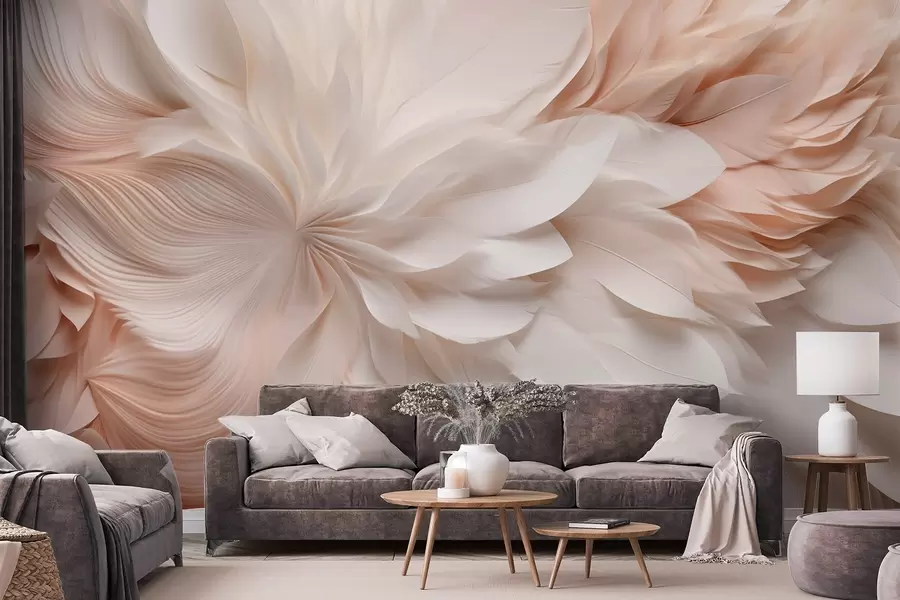 wall murals Delicate abstract feathers in motion in beige and cream tones w09509