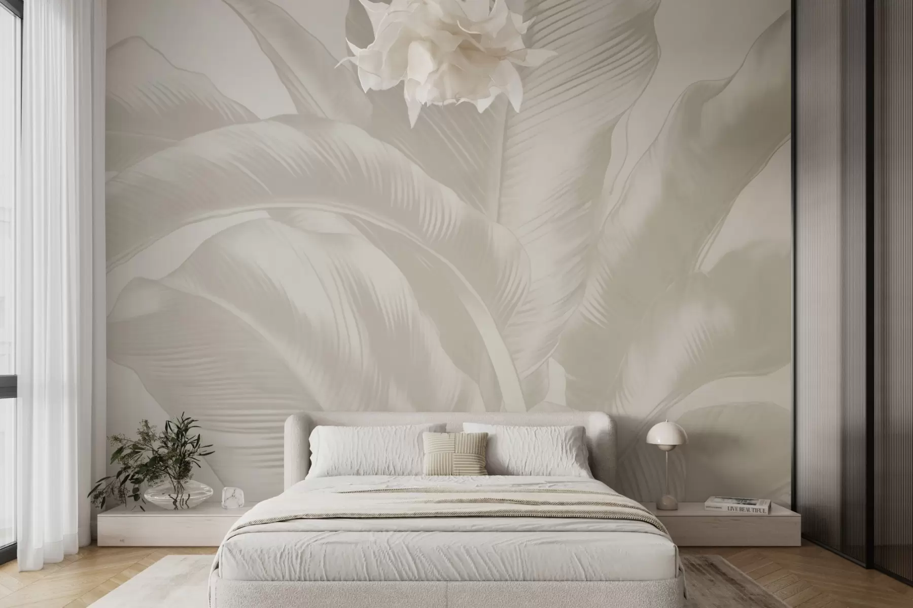 wall murals Long leaves, banana leaves with a worn effect w04827