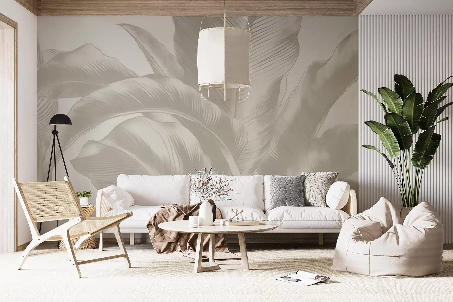 wall murals Long leaves, banana leaves with a worn effect w04827