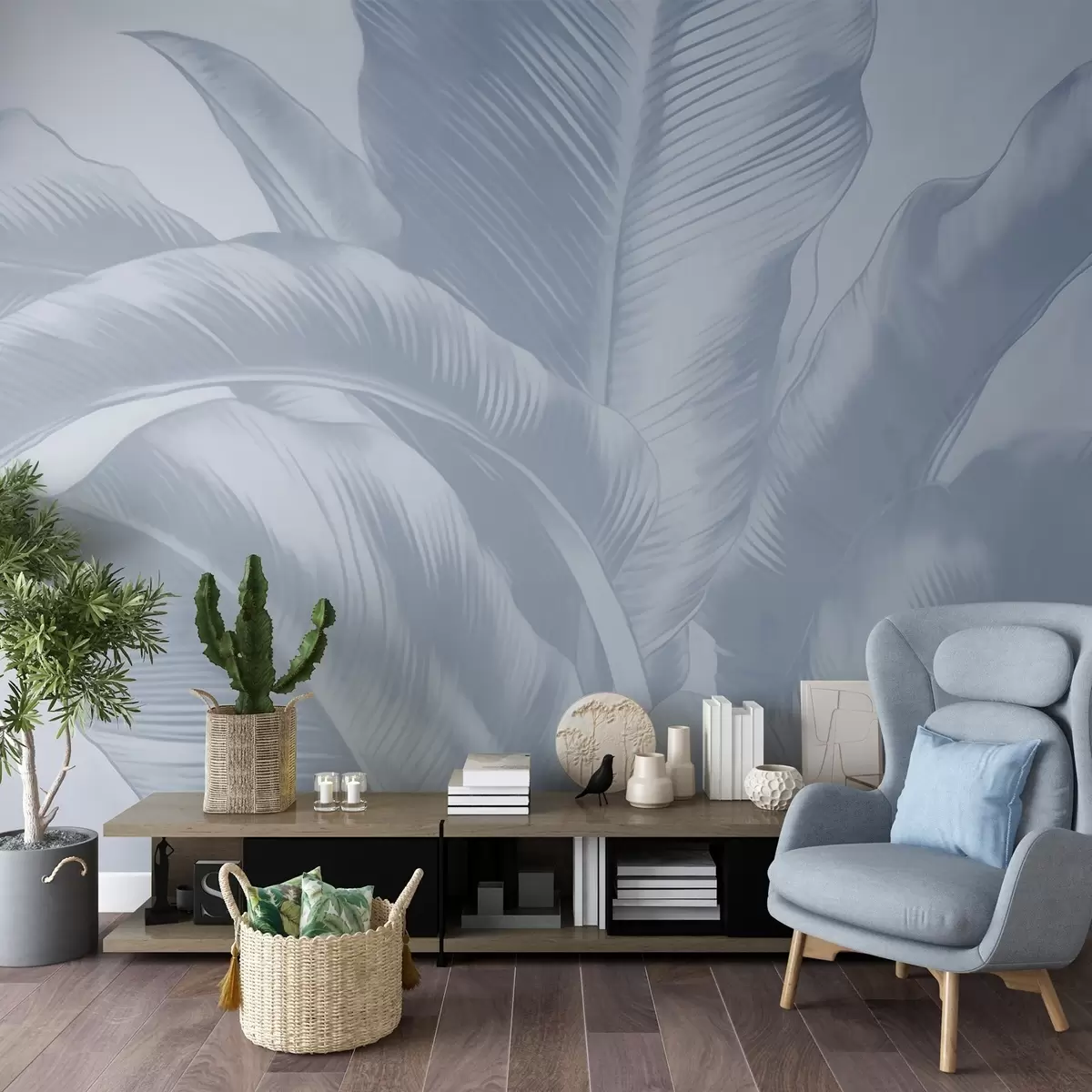 wall murals Long leaves, banana leaves with a worn effect w04827v1