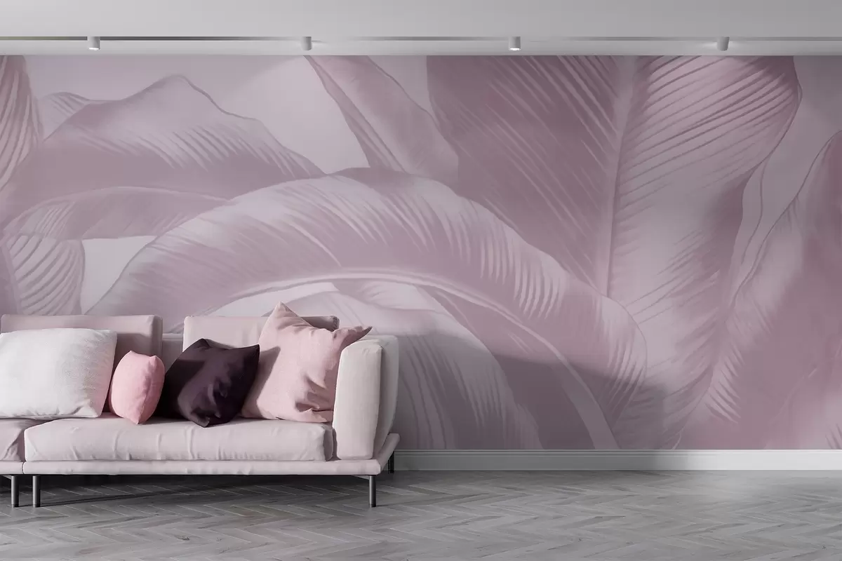 wall murals Long leaves, banana leaves with a worn effect w04827v2