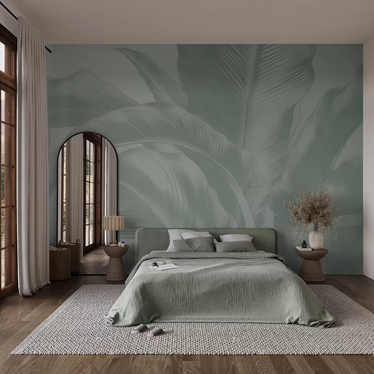 wall murals Long leaves, banana leaves with a worn effect w04827v3