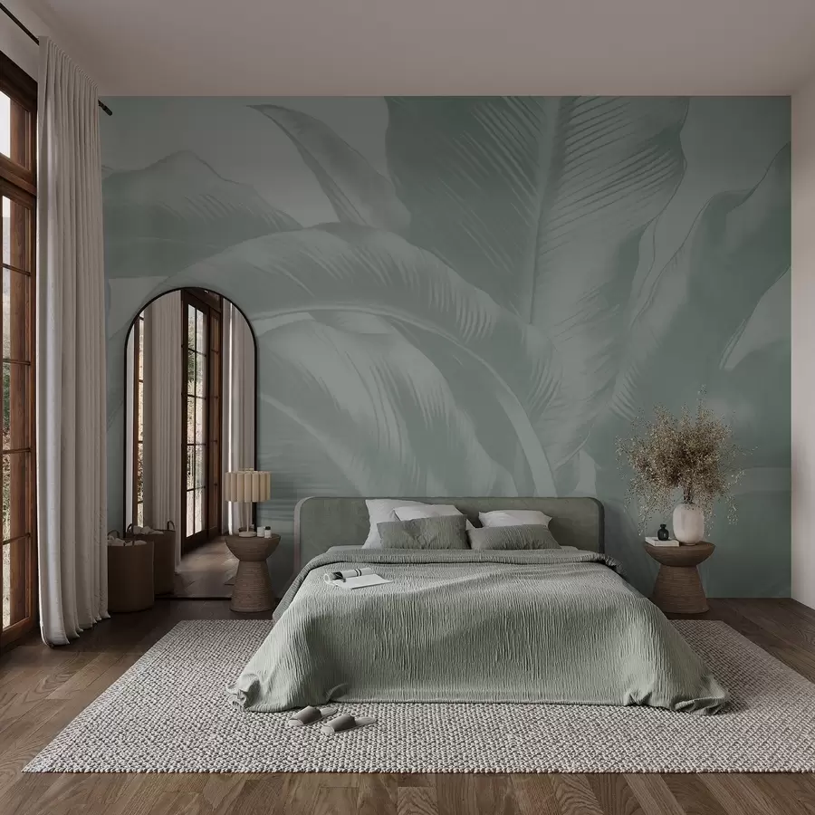wall murals Long leaves, banana leaves with a worn effect w04827v3