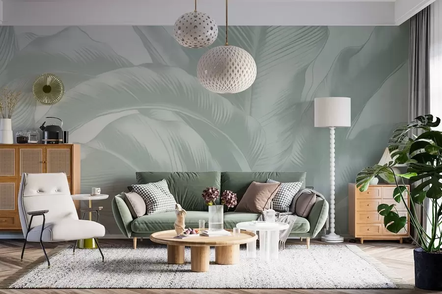 wall murals Long leaves, banana leaves with a worn effect w04827v3