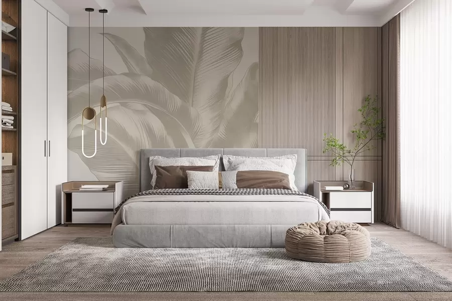 wall murals Long leaves, banana leaves with a worn effect w04827v4