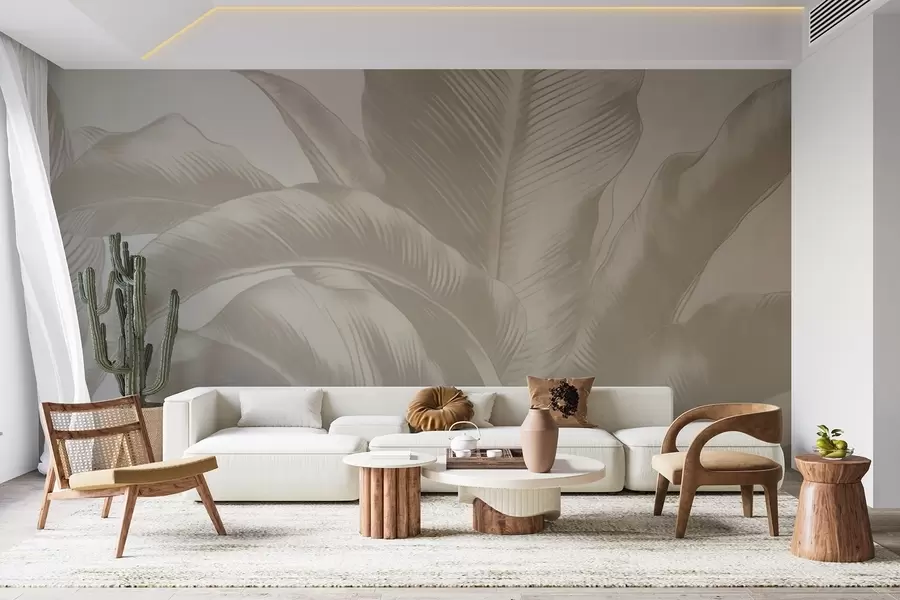wall murals Long leaves, banana leaves with a worn effect w04827v4