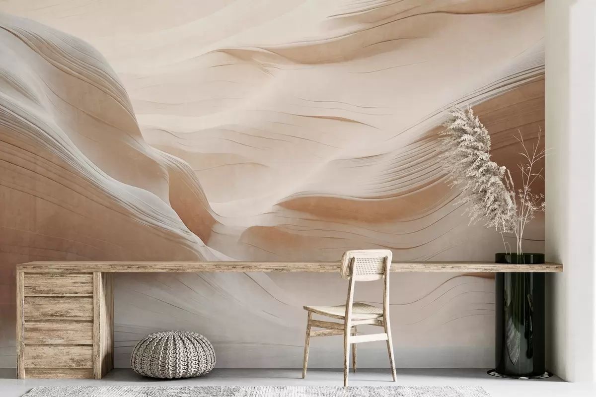 wall murals Sandstone canyon textured walls with smooth, flowing curves and textures, natural beauty, minimalism w09533