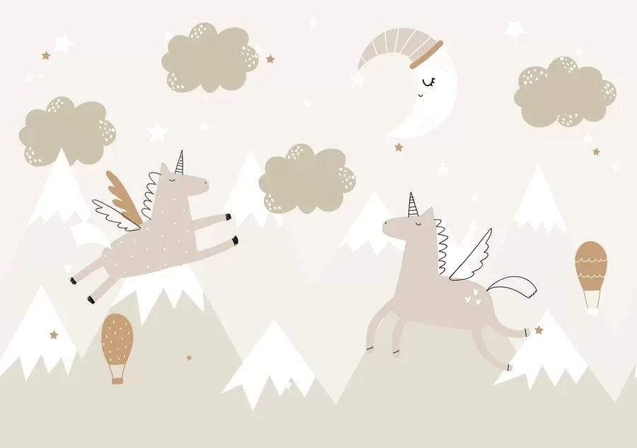 wall murals Sleeping Moon, unicorns and balloons w04886
