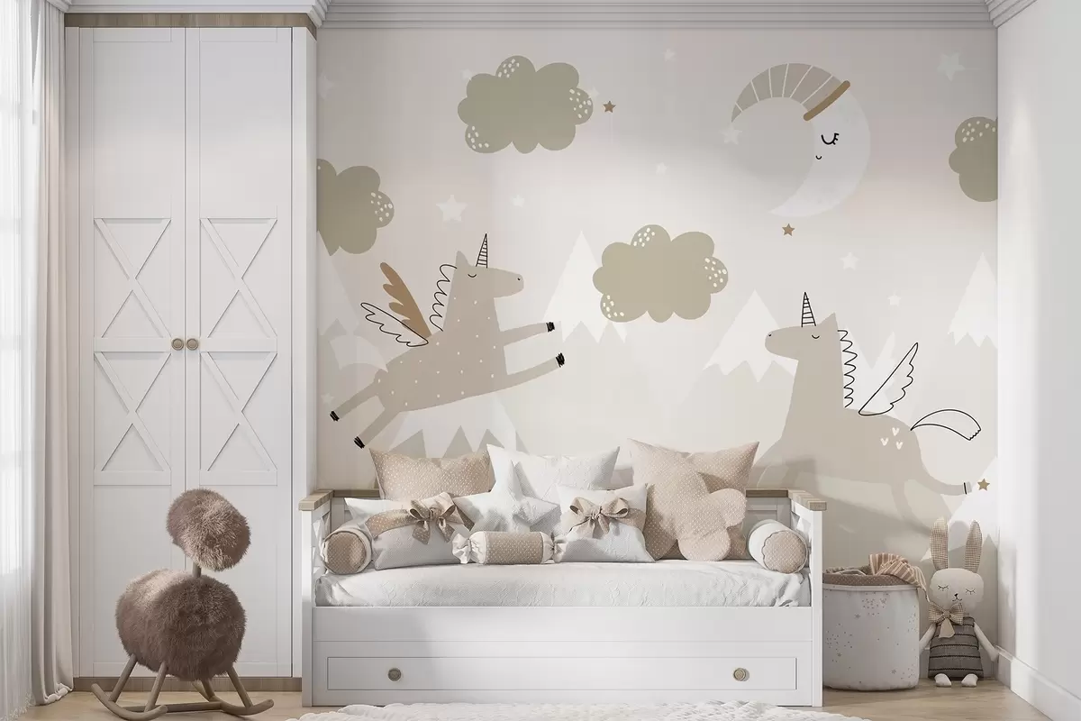 wall murals Sleeping Moon, unicorns and balloons w04886
