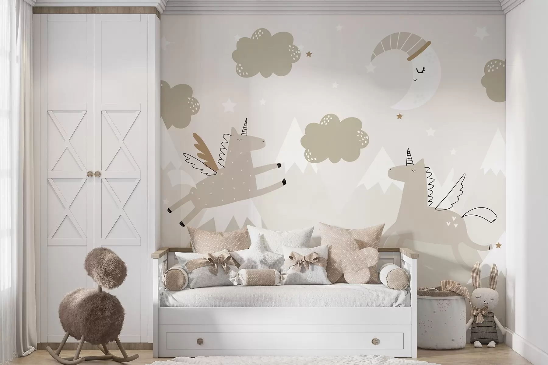 wall murals Sleeping Moon, unicorns and balloons w04886
