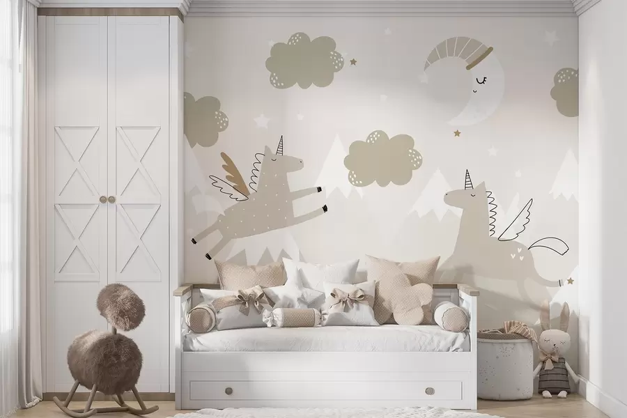 wall murals Sleeping Moon, unicorns and balloons w04886