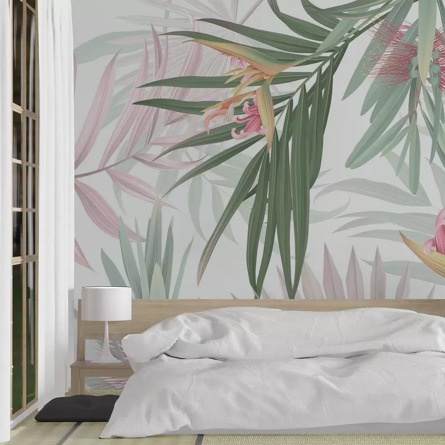 wall murals Strelitzia in palm foliage w04896v2
