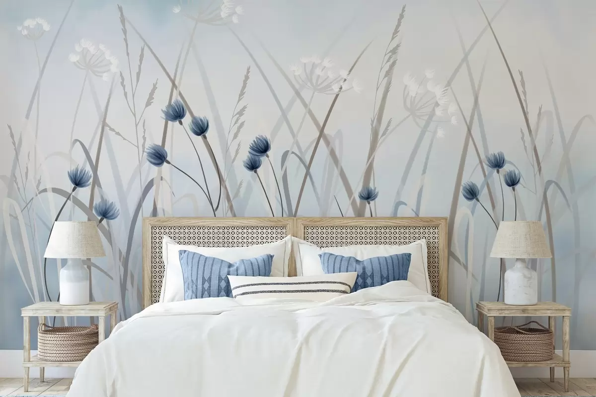 wall murals Painted grass and flowers w04900