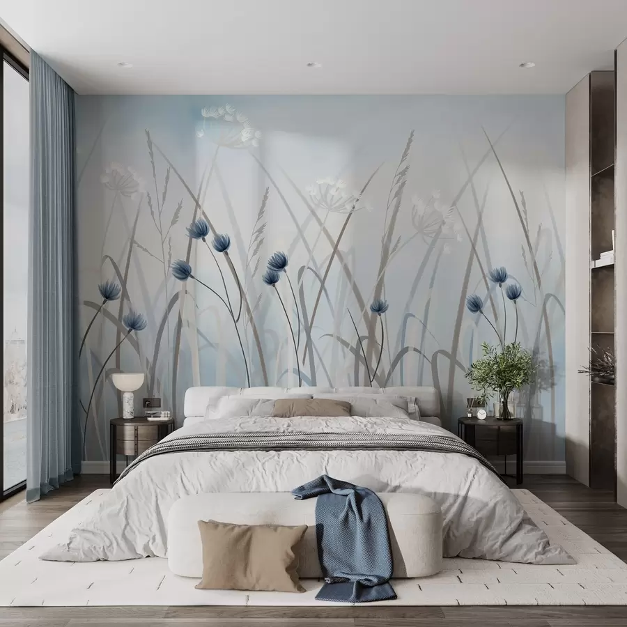 wall murals Painted grass and flowers w04900
