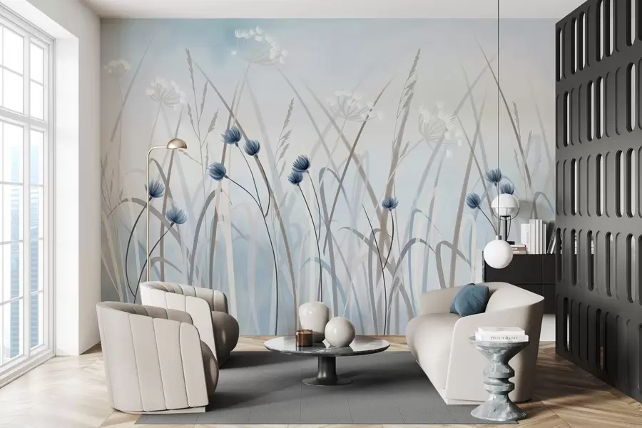 wall murals Painted grass and flowers w04900