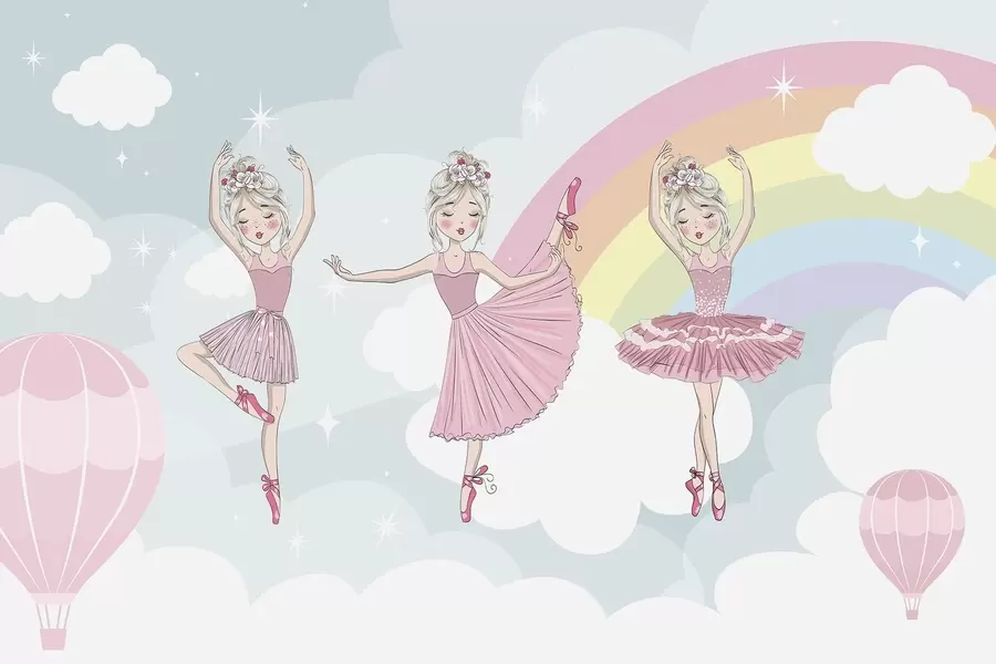 wall murals Princesses against the backdrop of the sky and rainbow w04907