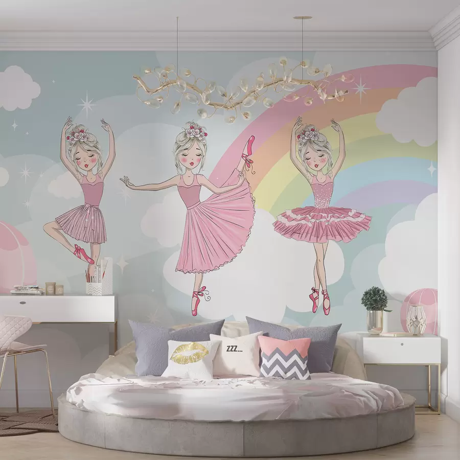 wall murals Princesses against the backdrop of the sky and rainbow w04907