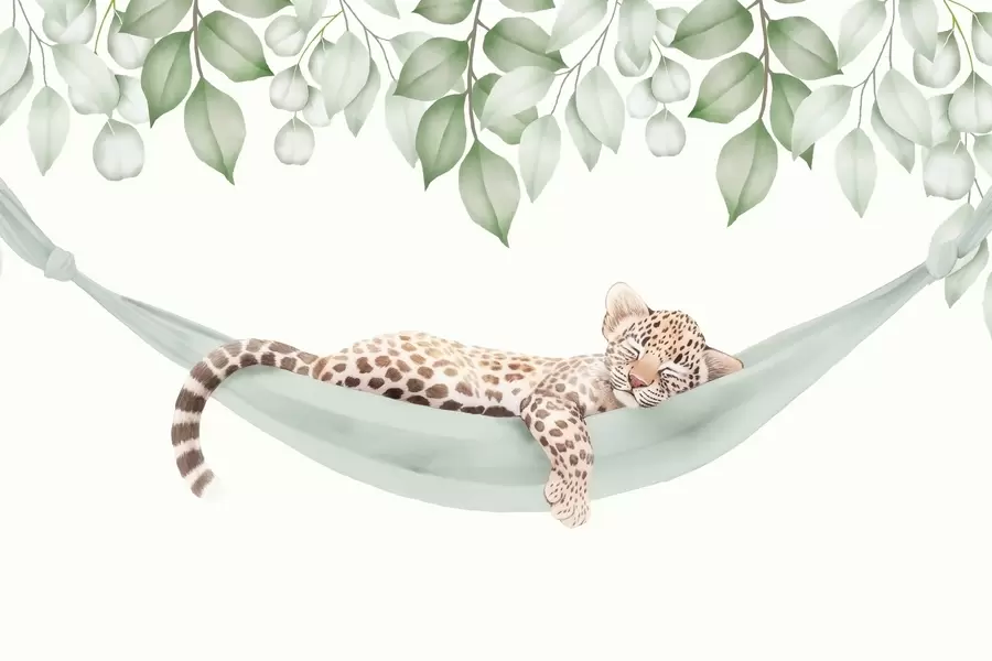 wall murals Leopard sleeping in a hammock w04881
