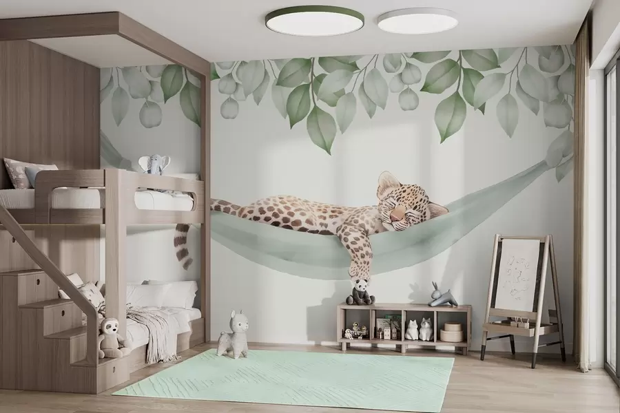 wall murals Leopard sleeping in a hammock w04881