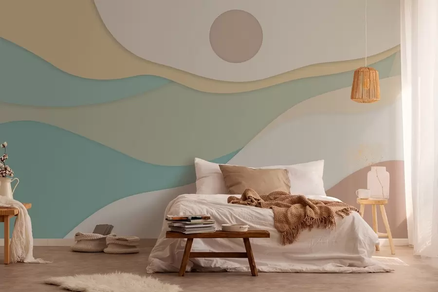 wall murals Minimalist abstraction with soft, wave-like forms reminiscent of flowing landscapes and dunes. w04874