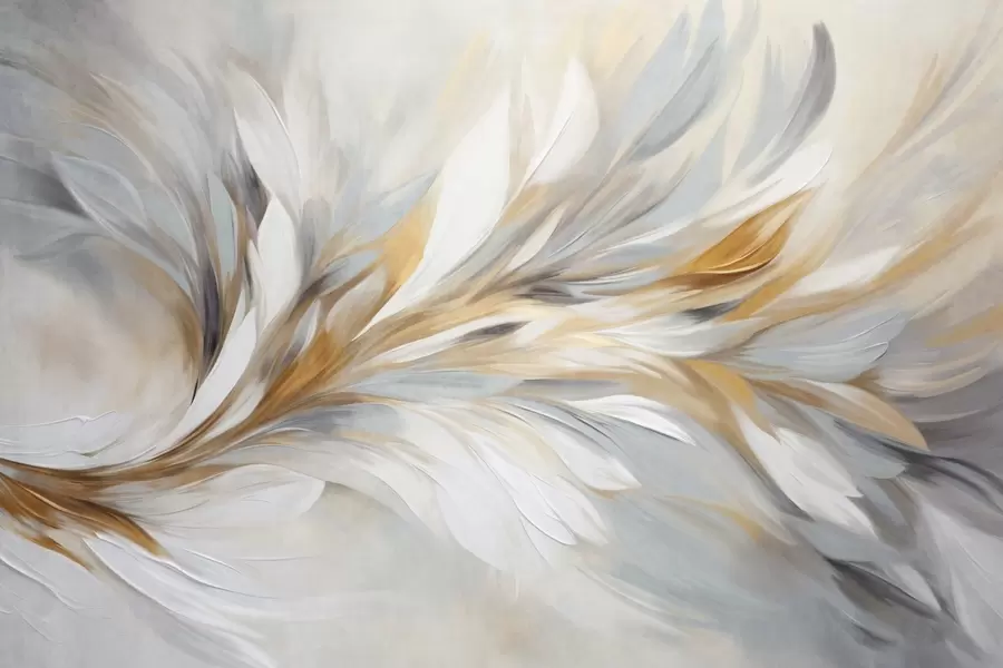 wall murals Abstract painting style with white, yellow and gray textured brushstrokes with a soft, light background w09552