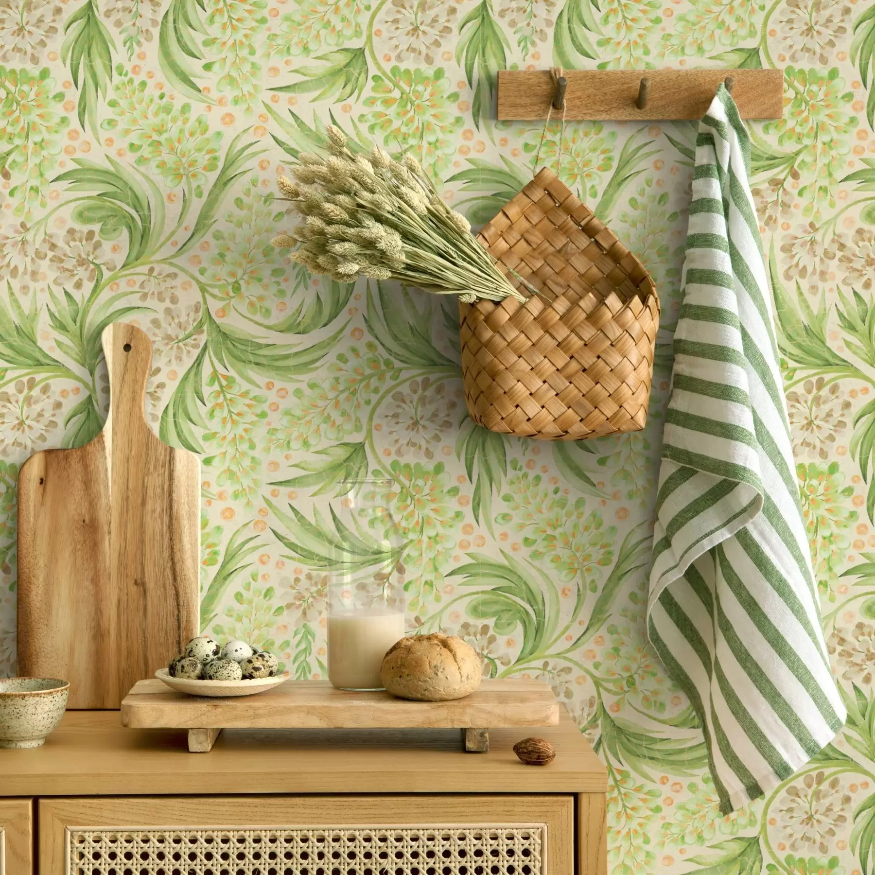 wall murals Light floral pattern in soft green shades a00853