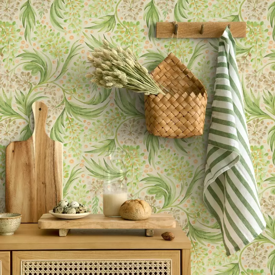 wall murals Light floral pattern in soft green shades a00853