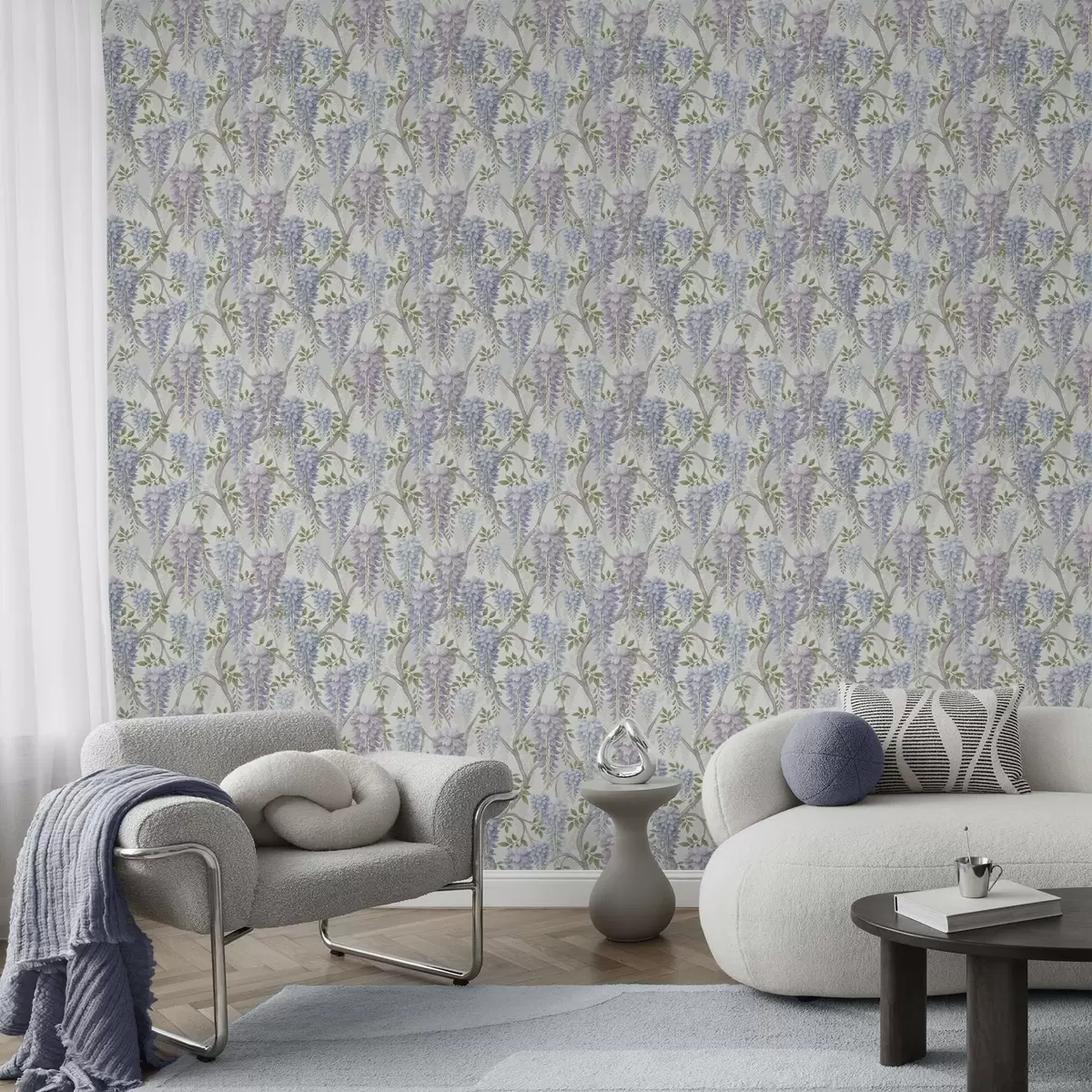 Wallpaper Soft wisteria in lilac and light blue shades a00886