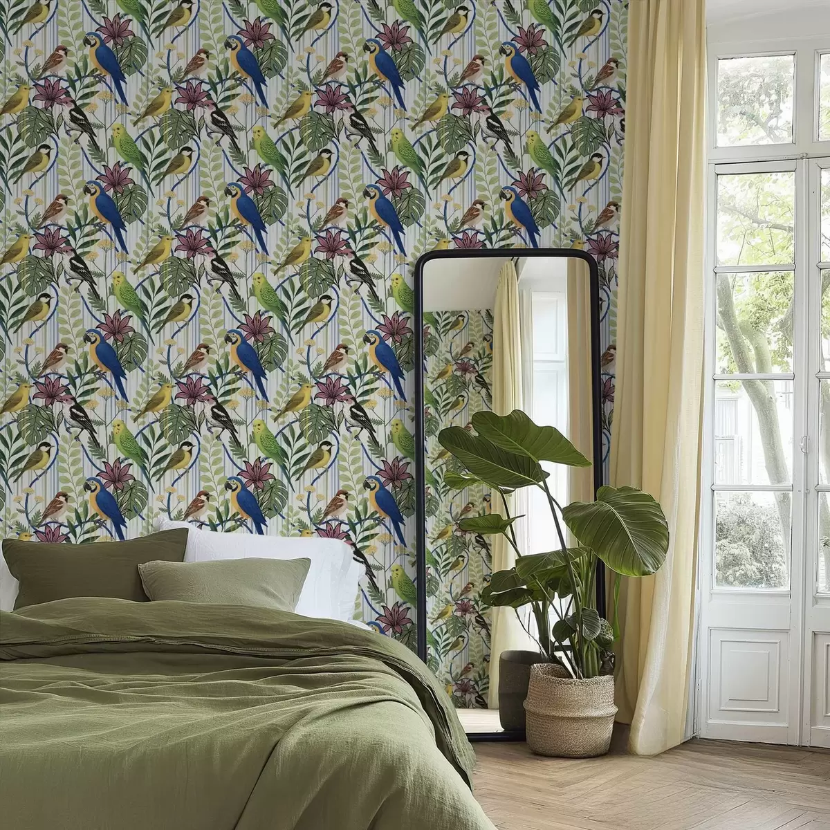 Wallpaper Bright exotic birds among tropical greenery a00887