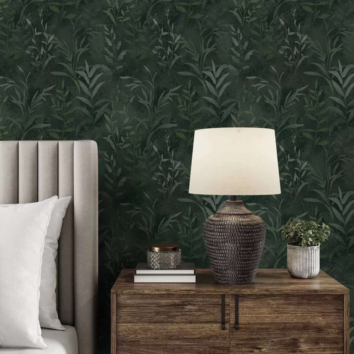 Wallpaper Dark green background with translucent leaf branches a00888