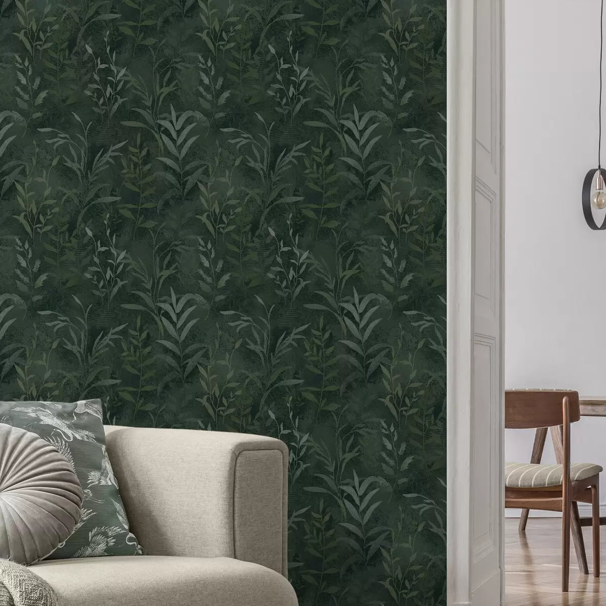 Wallpaper Dark green background with translucent leaf branches a00888