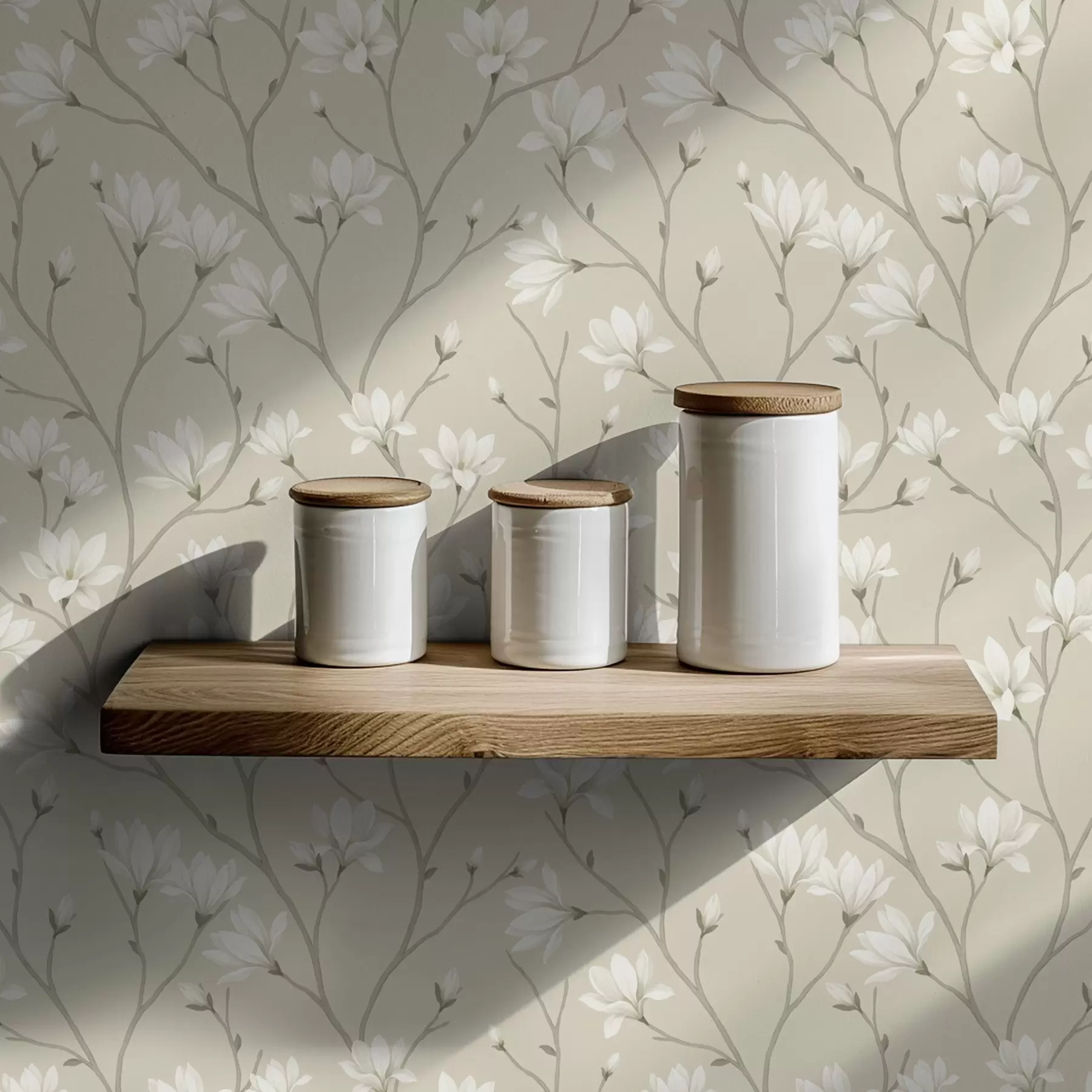 wall murals Light magnolias on slender beige branches a00890