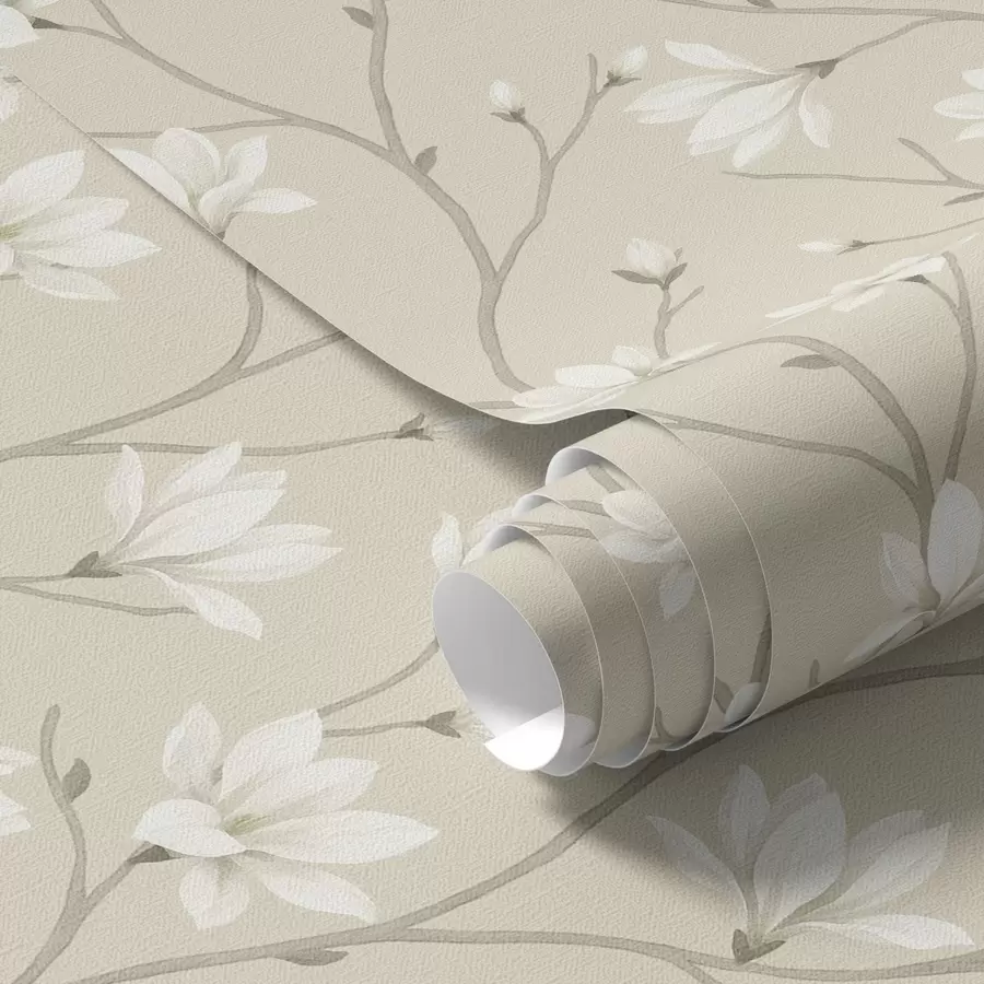 wall murals Light magnolias on slender beige branches a00890