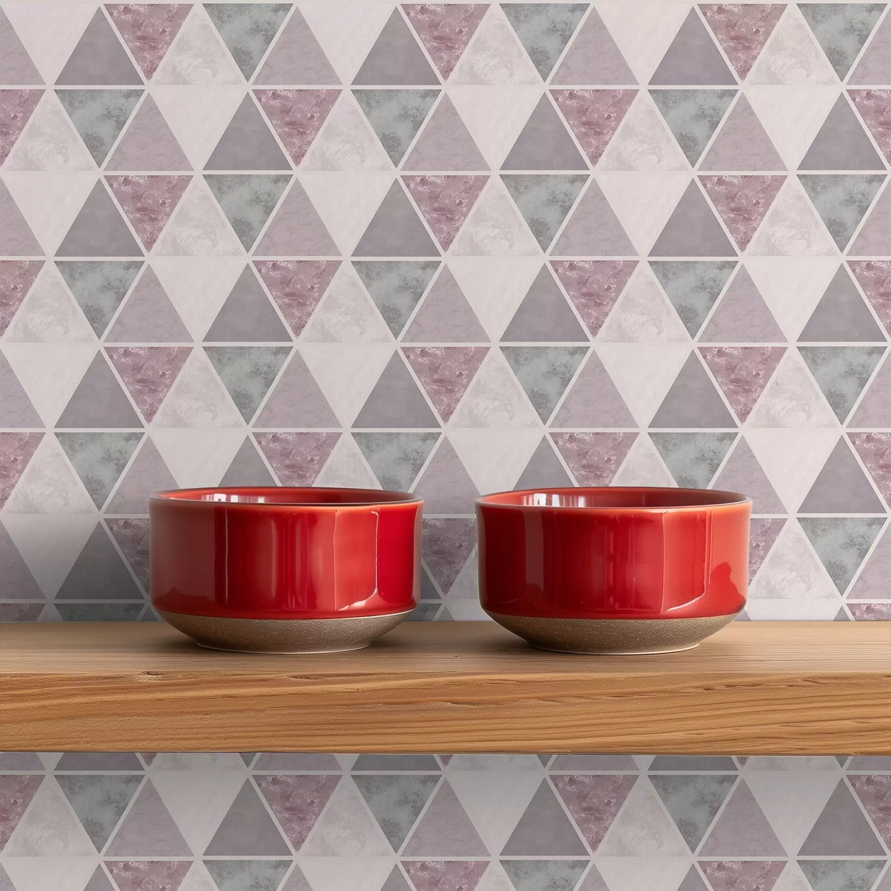 wall murals Soft triangles in grey-pink and powdery tones a00918