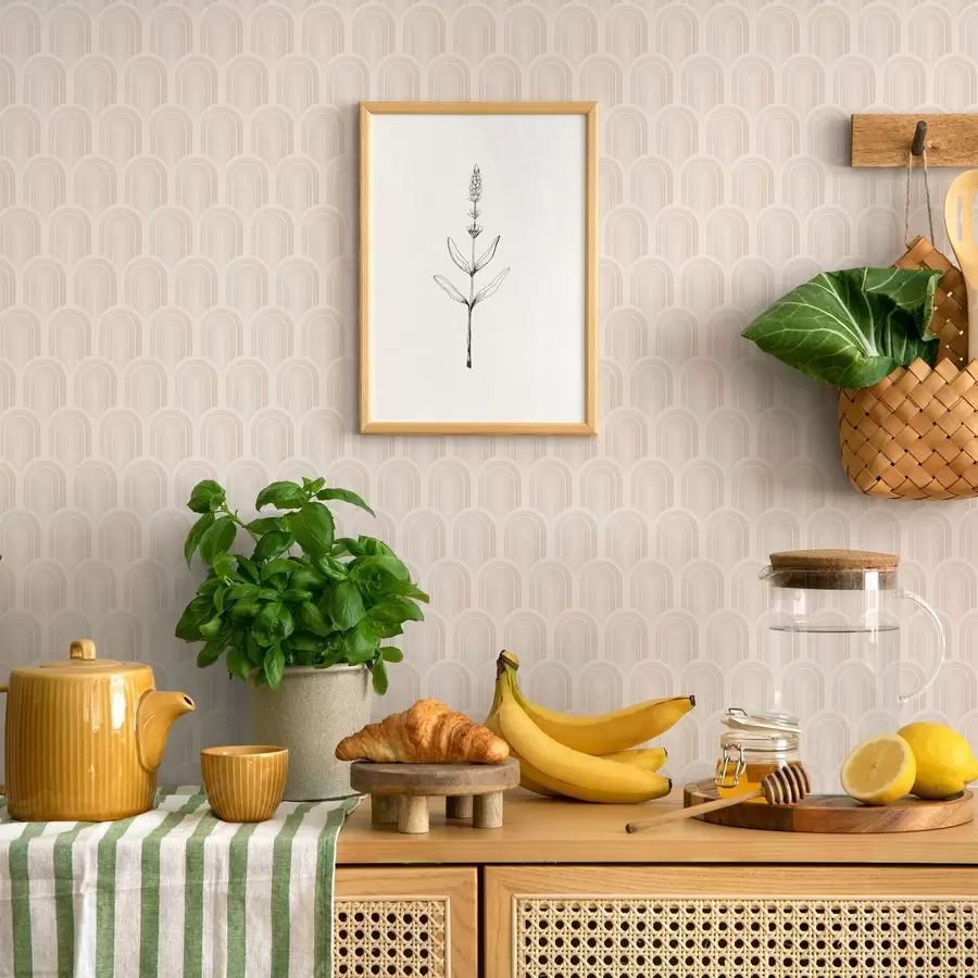 wall murals Row of arch shapes in soft beige stripes, retro mood a00923