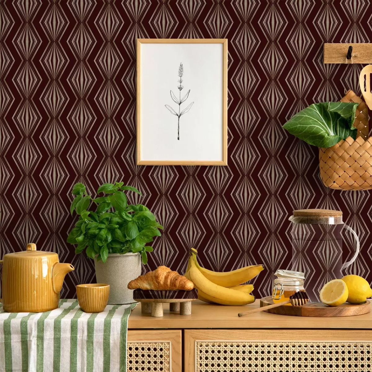 Wallpaper Diamond geometric pattern on a wine-brown background a00925v1