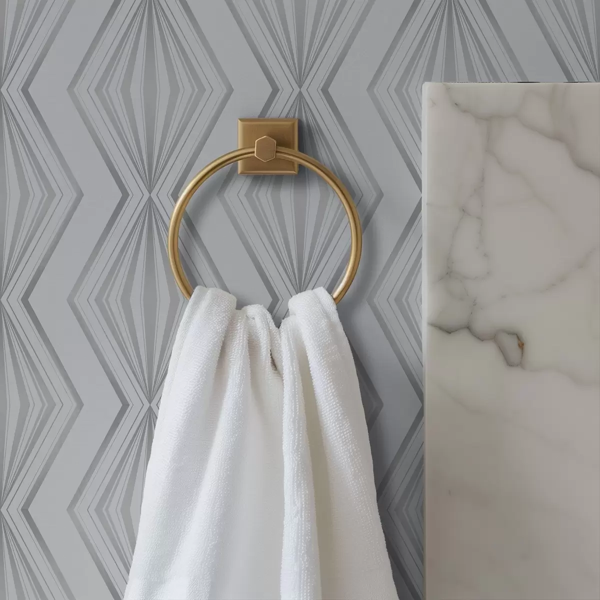 Wallpaper Striped diamond shapes in a cool grey-blue palette a00925v3