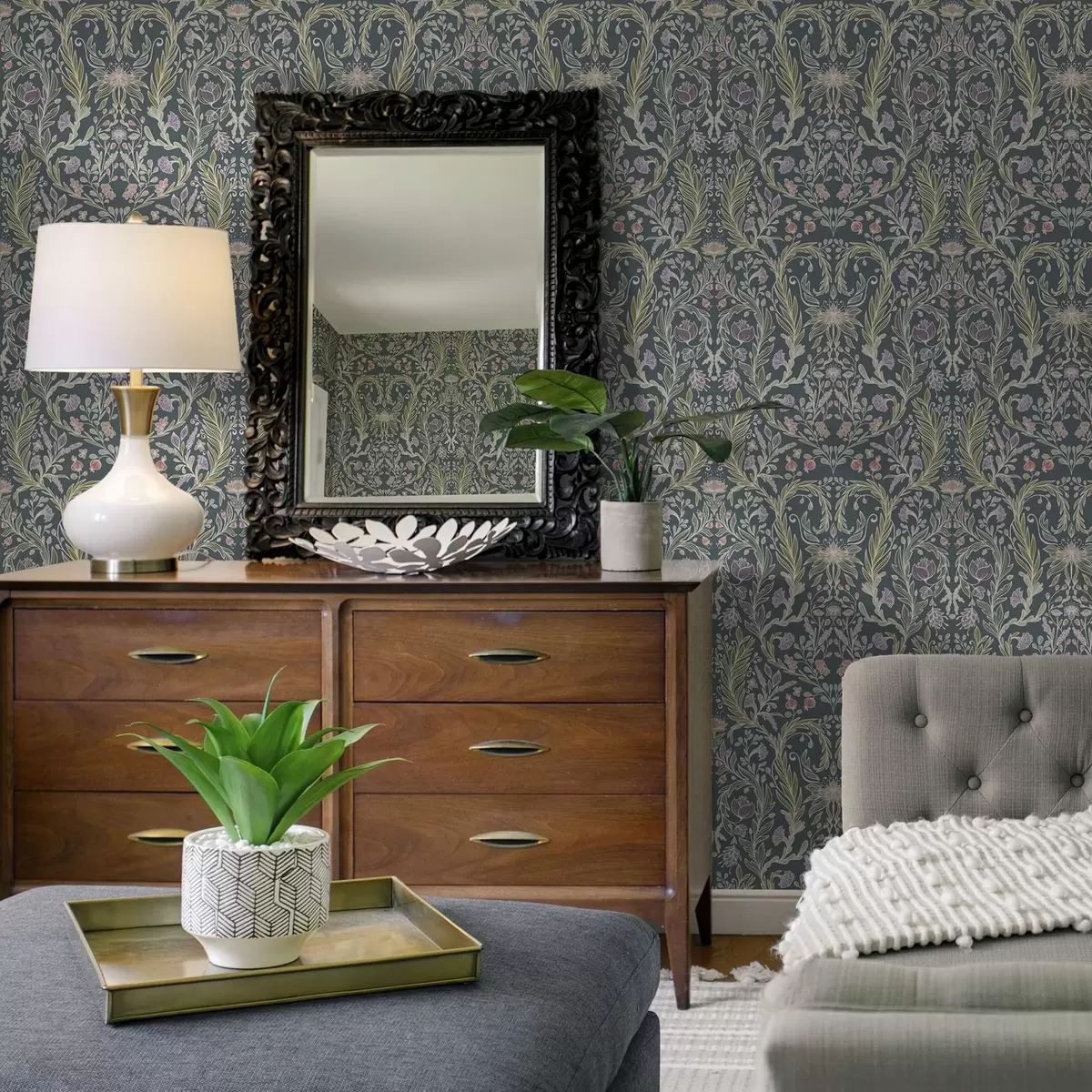 Wallpaper The same ornament on a cool grey-blue background a00928v1