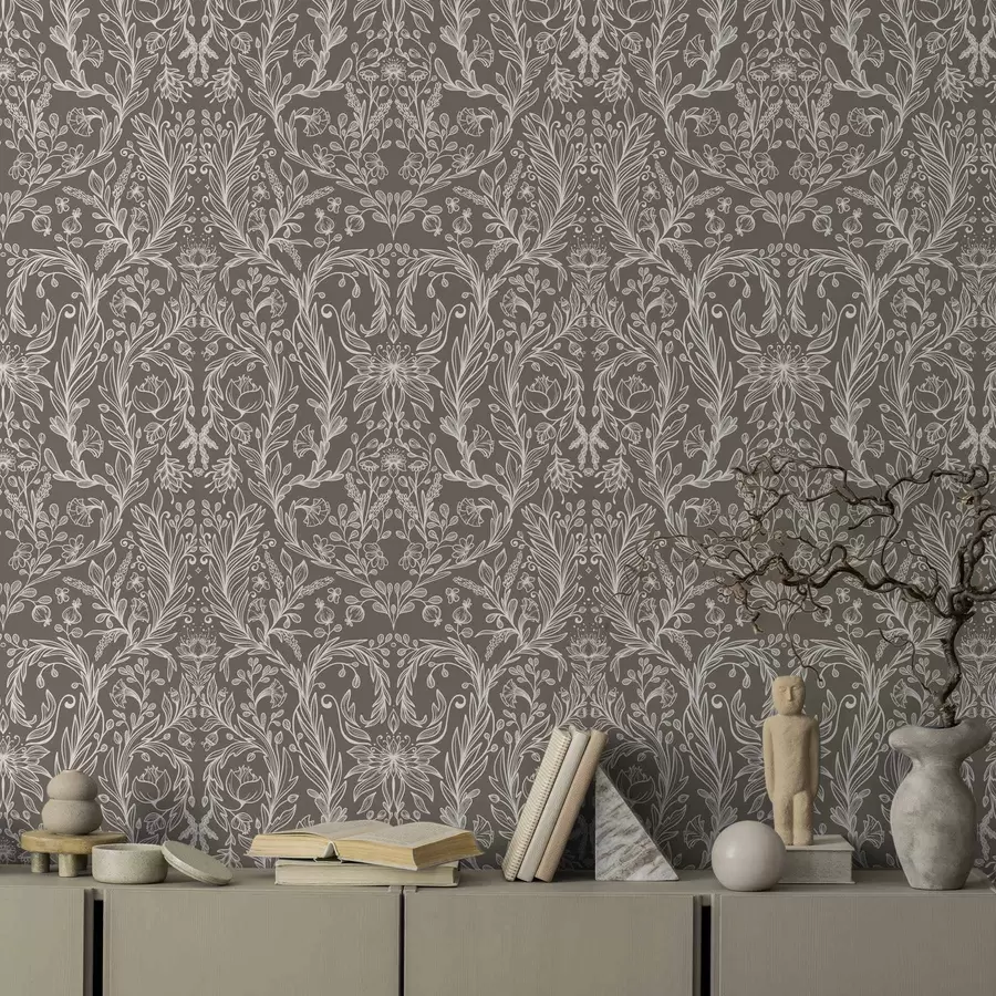 wall murals Monochrome botanical pattern on warm brown a00929v2