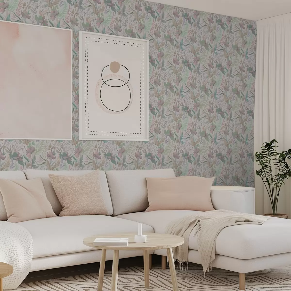 Wallpaper Delicate pastel flowers and leaves on a light background a00931