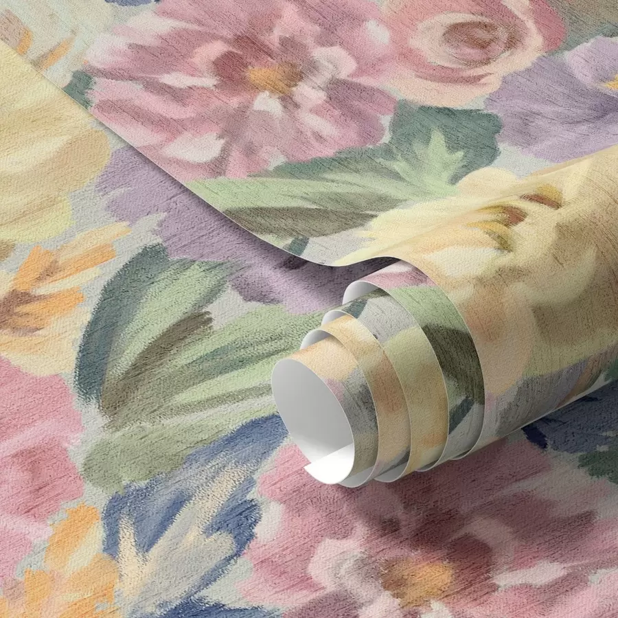 wall murals Pastel blurred brush flowers, soft colour palette a00954