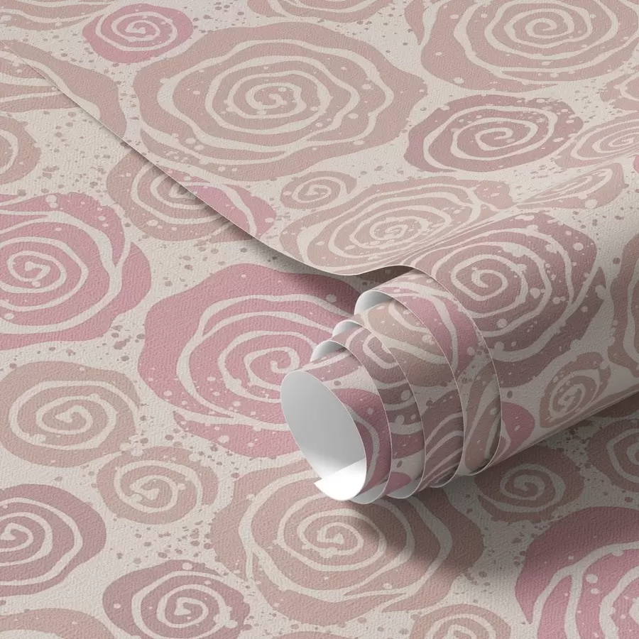 wall murals Spiral pink roses and splashes on a light background a00955