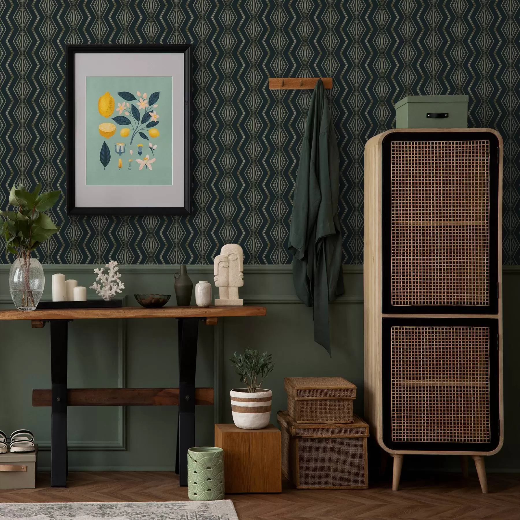 wall murals Dark teal diamond geometric pattern a00973v1
