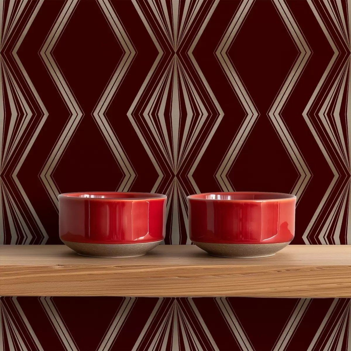 Wallpaper Burgundy background with rhythmic diamonds and zigzag lines a00974