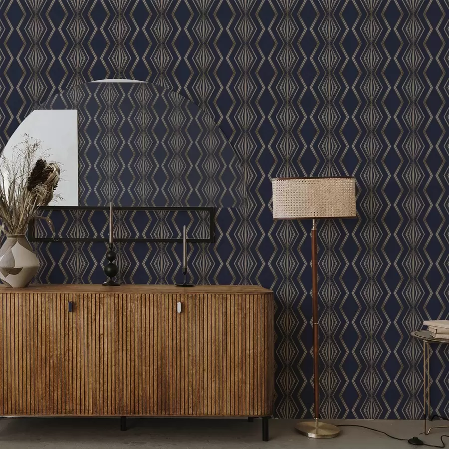 wall murals Dark blue background with geometric diamonds and zigzags a00974v2