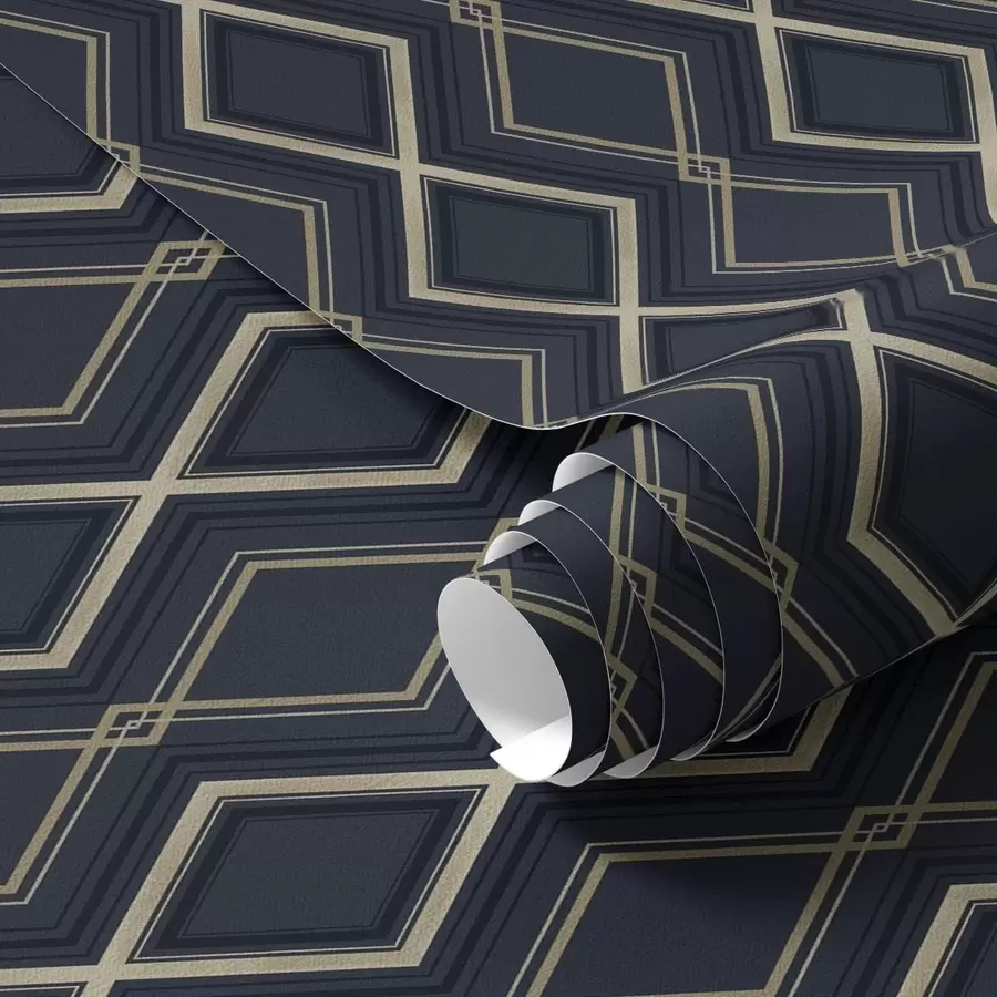 wall murals Dark blue diamond grid with thin light lines a00975
