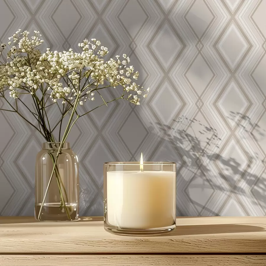 wall murals Light beige background with a multilayer diamond grid a00975v2