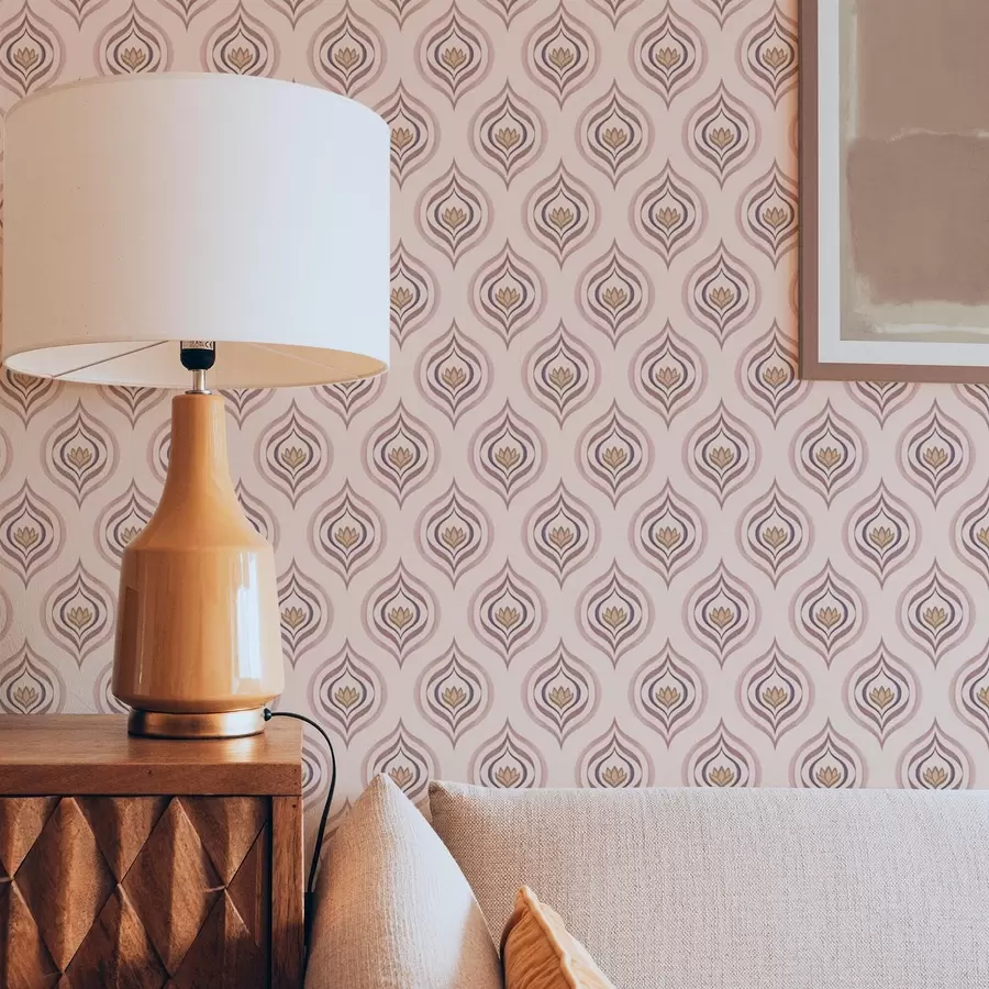 wall murals Rhythmic drop motif with a flower on a powdery background a00977